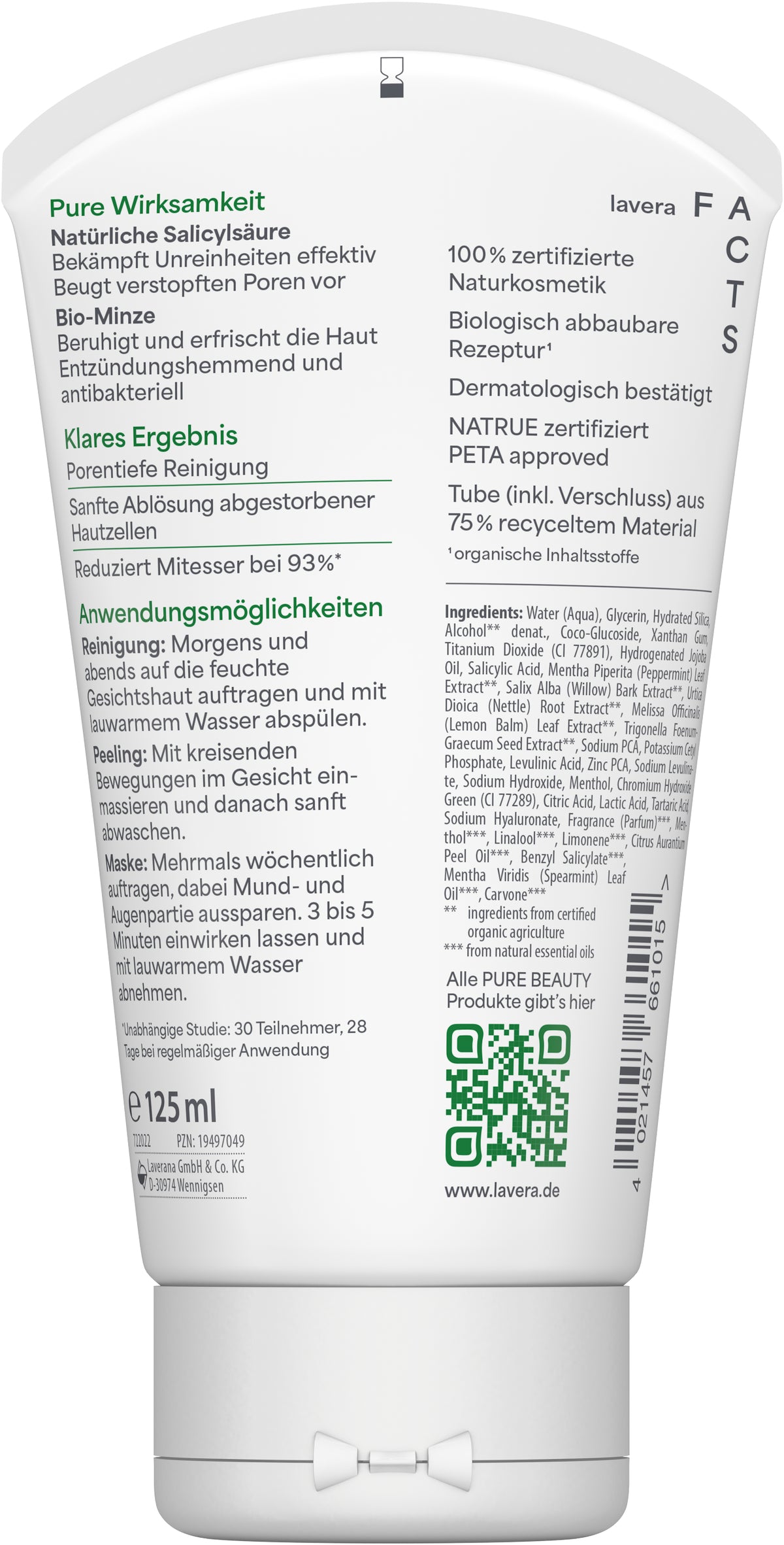 lavera Pure Beauty 3in1 Reinigung Peeling Maske