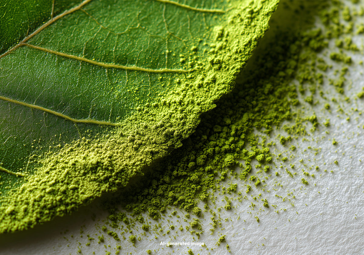Matcha Pulver auf Blatt (AI-generated)