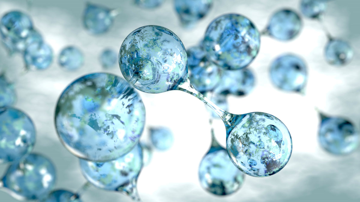 Blaue Moleküle, die miteinander verbunden sind