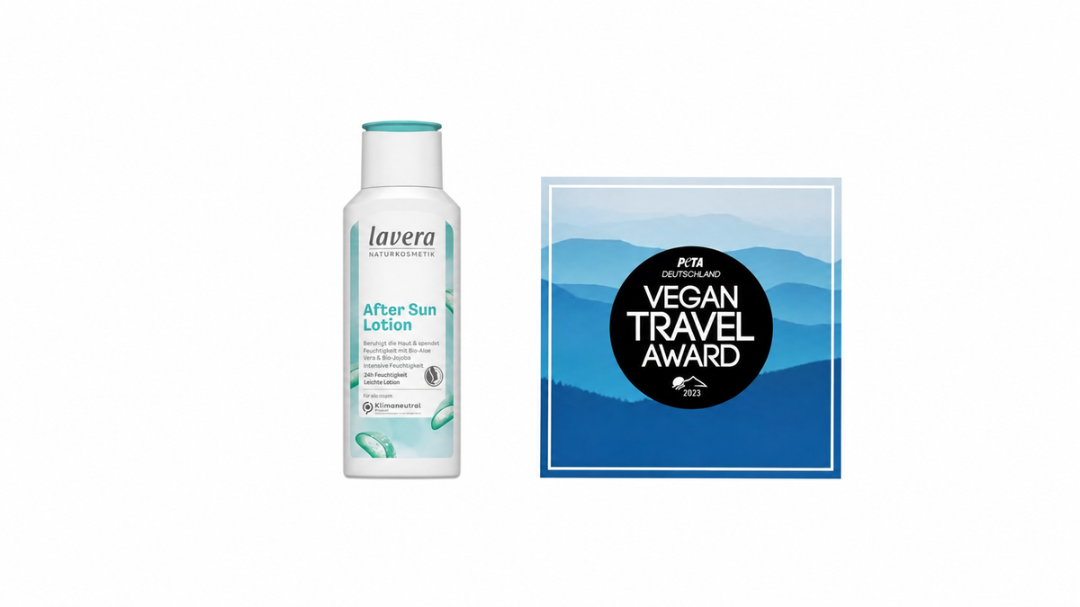 Afer Sun Lotion und Vegan Travel Award-Logo